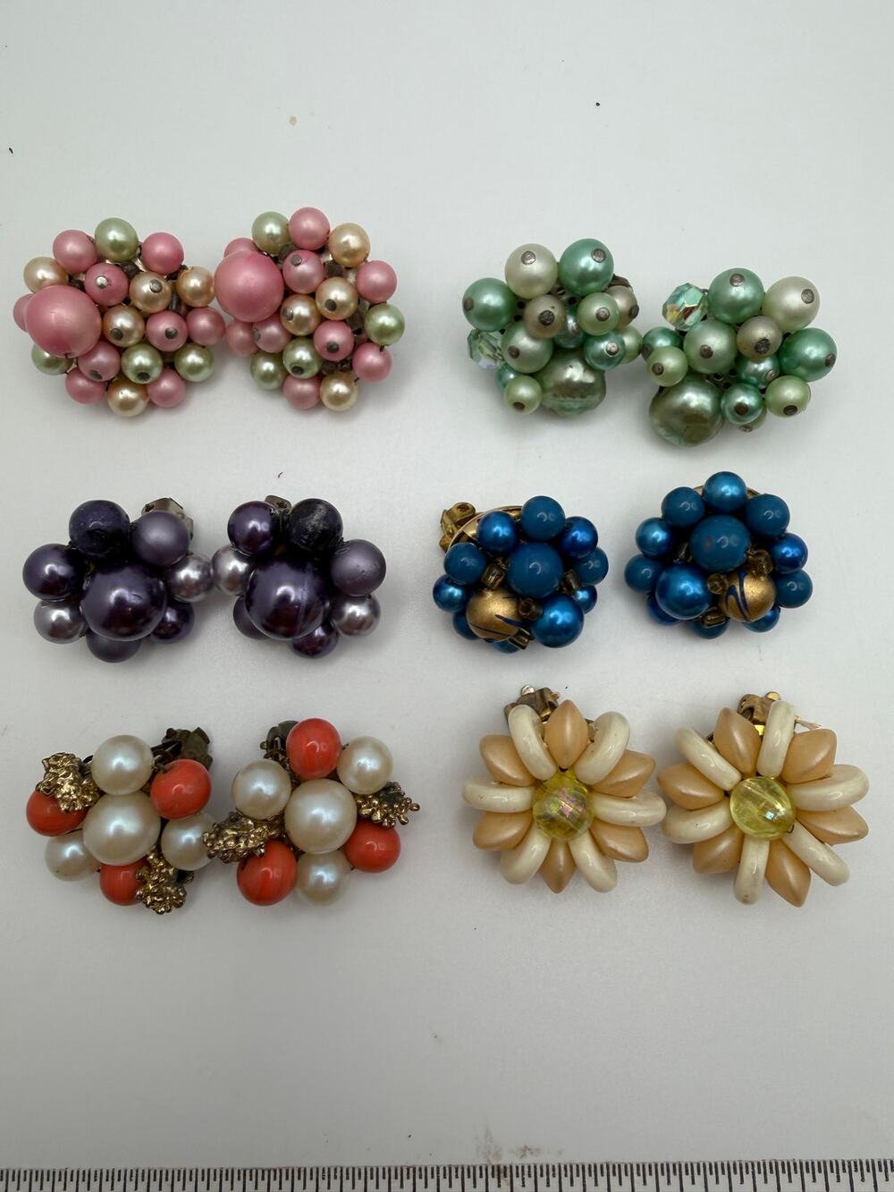 Vintage Beaded Earrings Japan set of 6 clip on